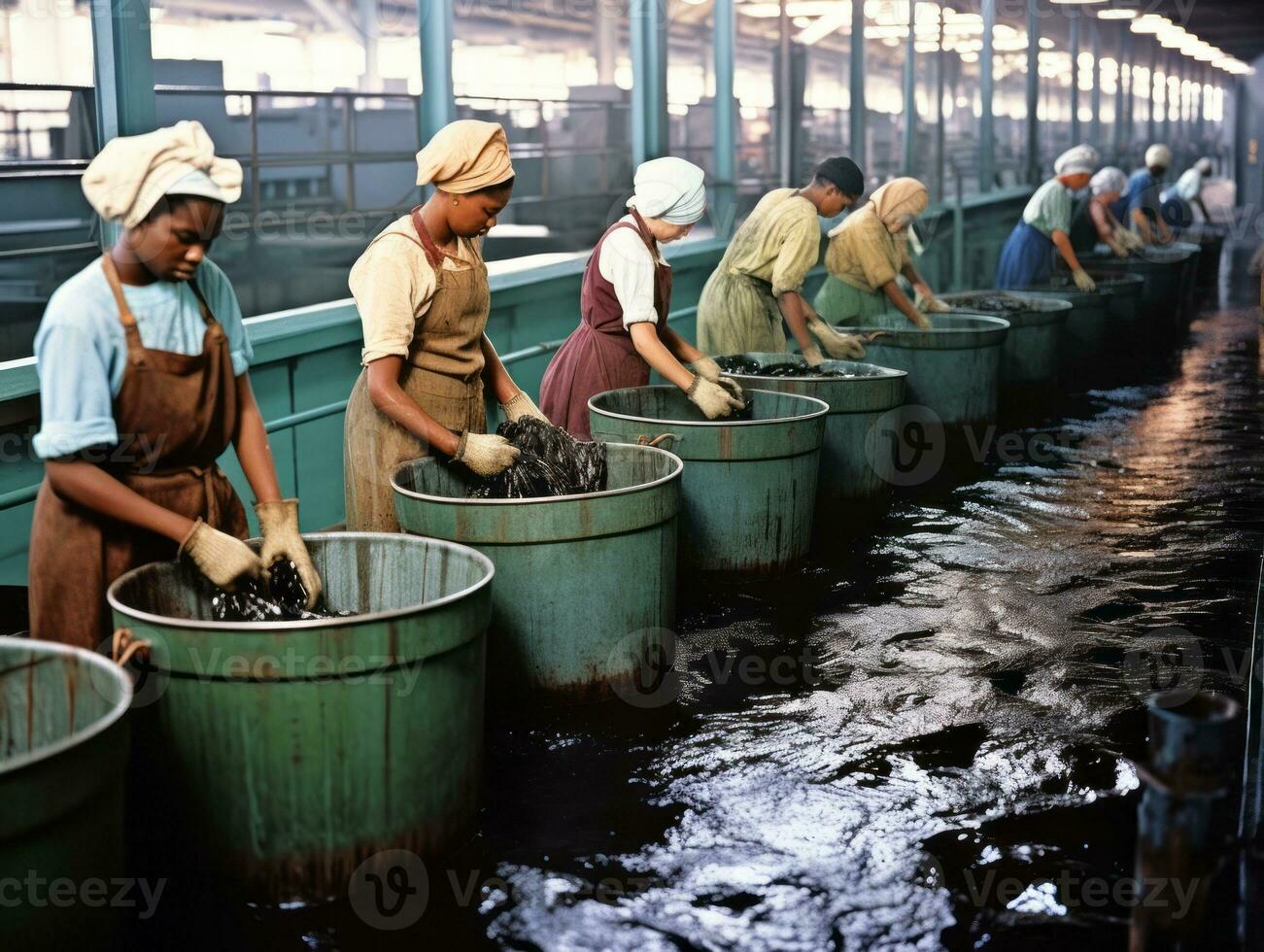 Historic colored photo of a womans daily work in the past AI Generative