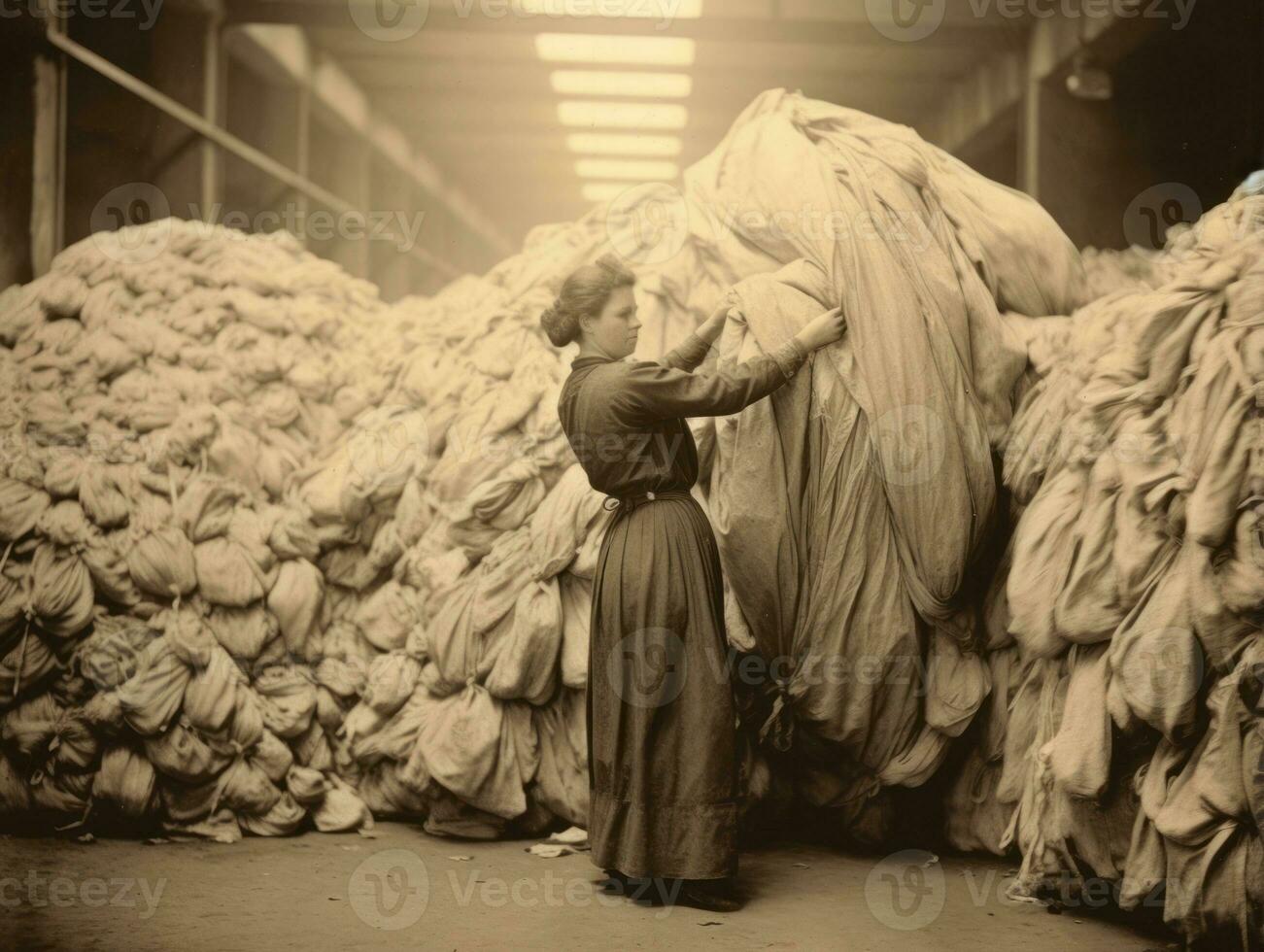 Historic colored photo of a womans daily work in the past AI Generative