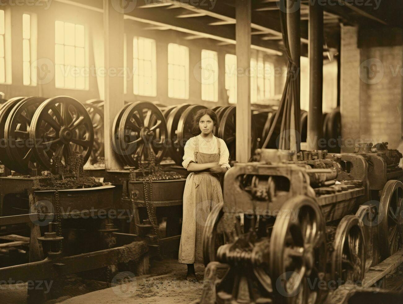 histórico de colores foto de un mujeres diario trabajo en el pasado ai generativo