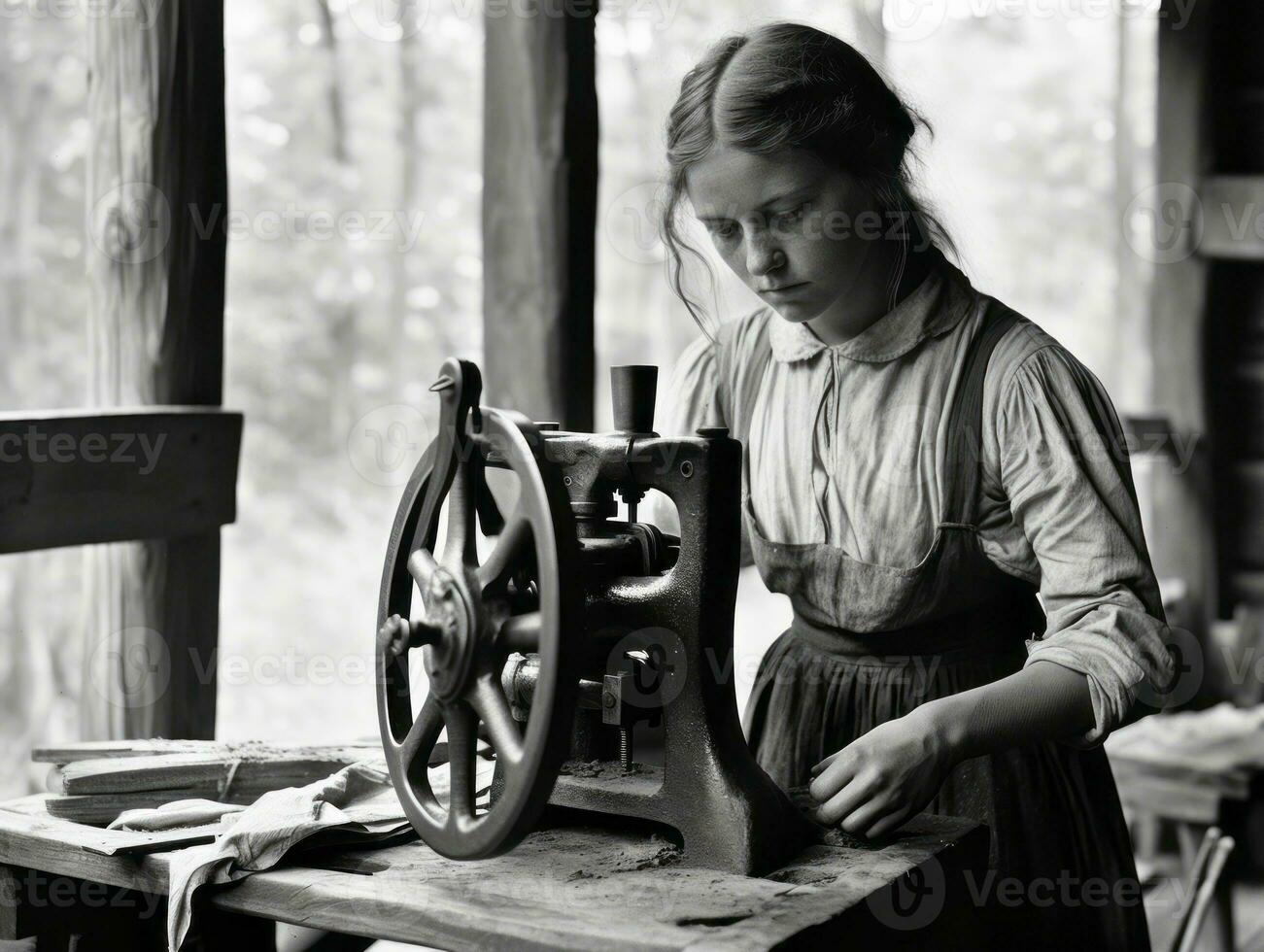 Historic colored photo of a womans daily work in the past AI Generative
