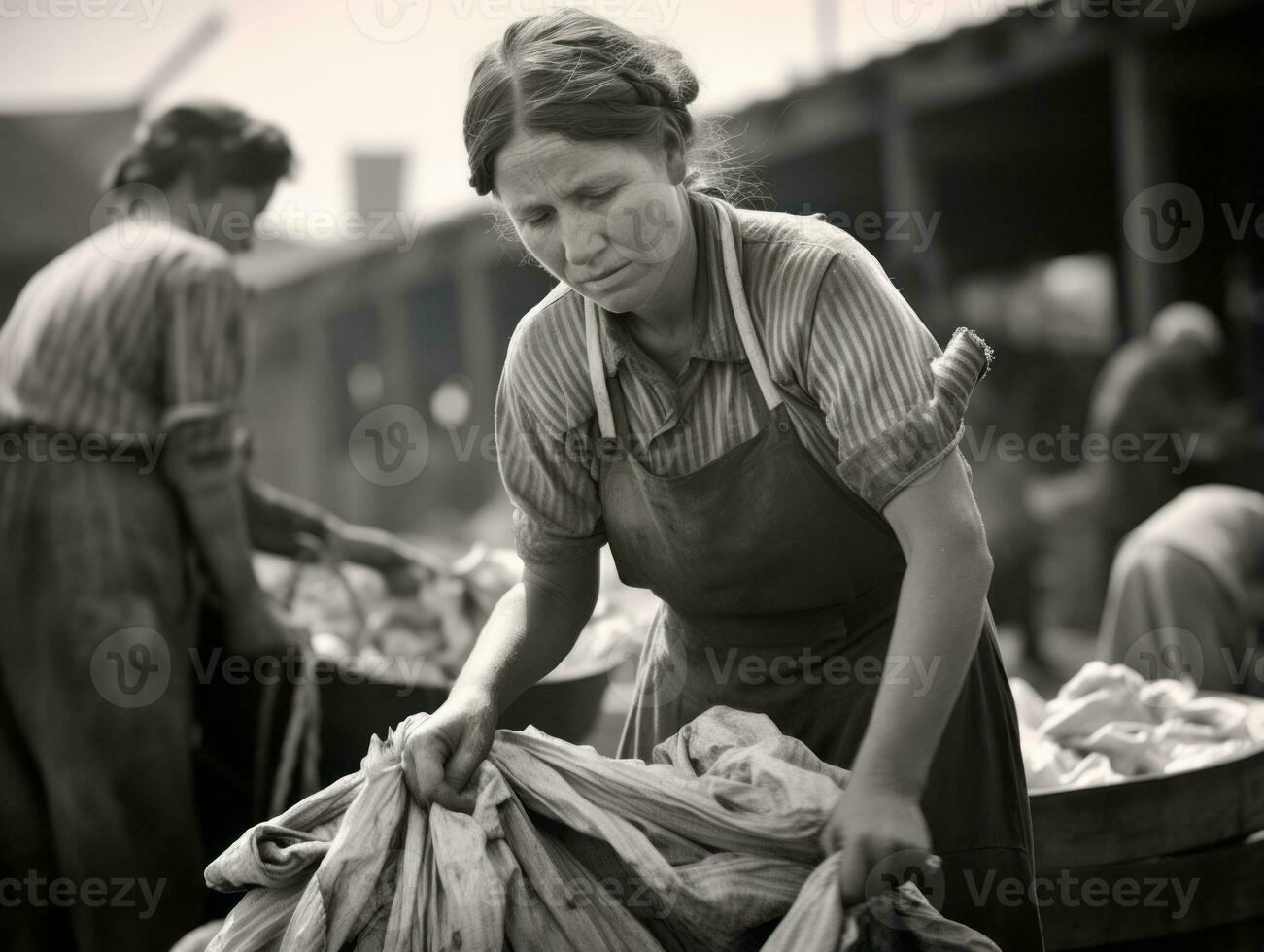 histórico de colores foto de un mujeres diario trabajo en el pasado ai generativo