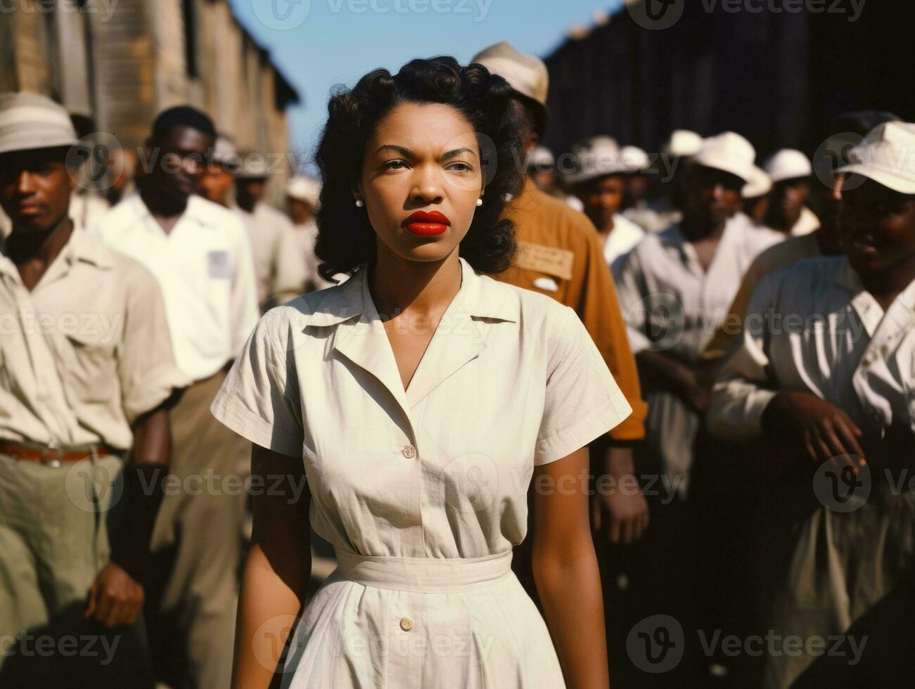 Historic colored photo of a woman leading a protest AI Generative