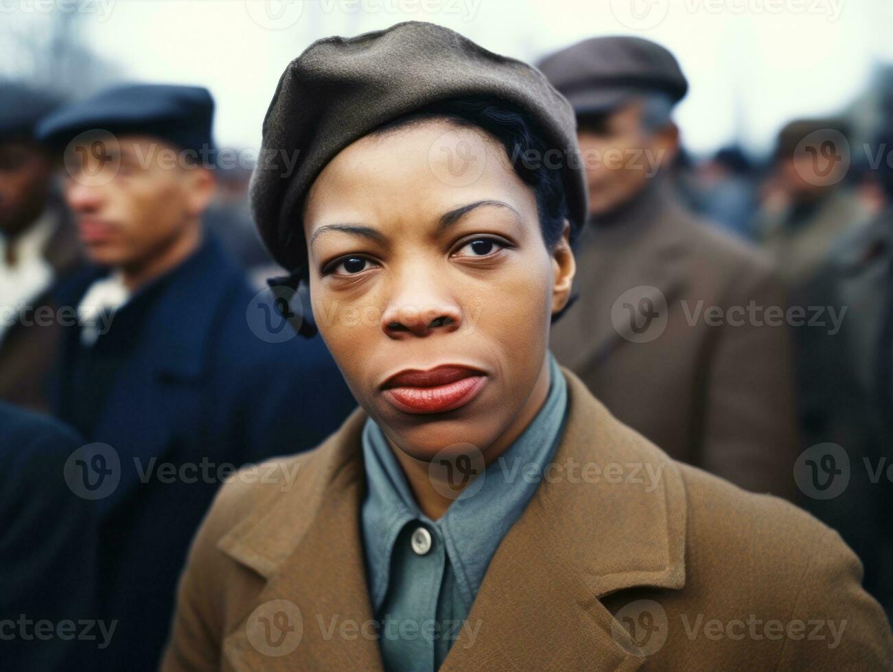 Historic colored photo of a woman leading a protest AI Generative