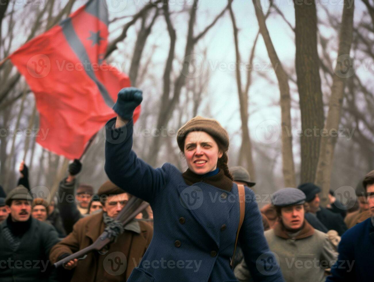 histórico de colores foto de un mujer líder un protesta ai generativo