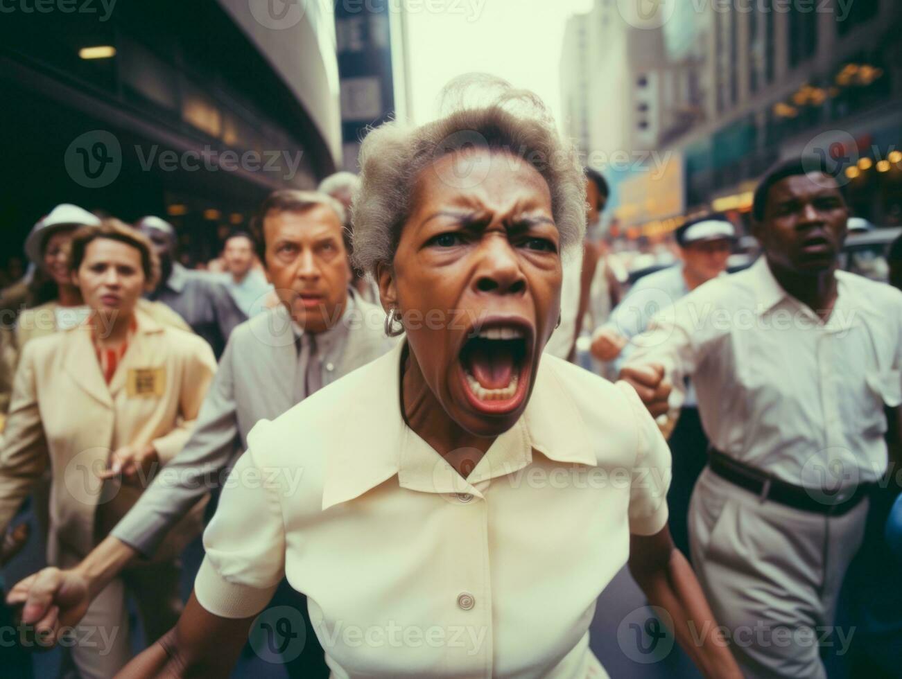 Historic colored photo of a woman leading a protest AI Generative