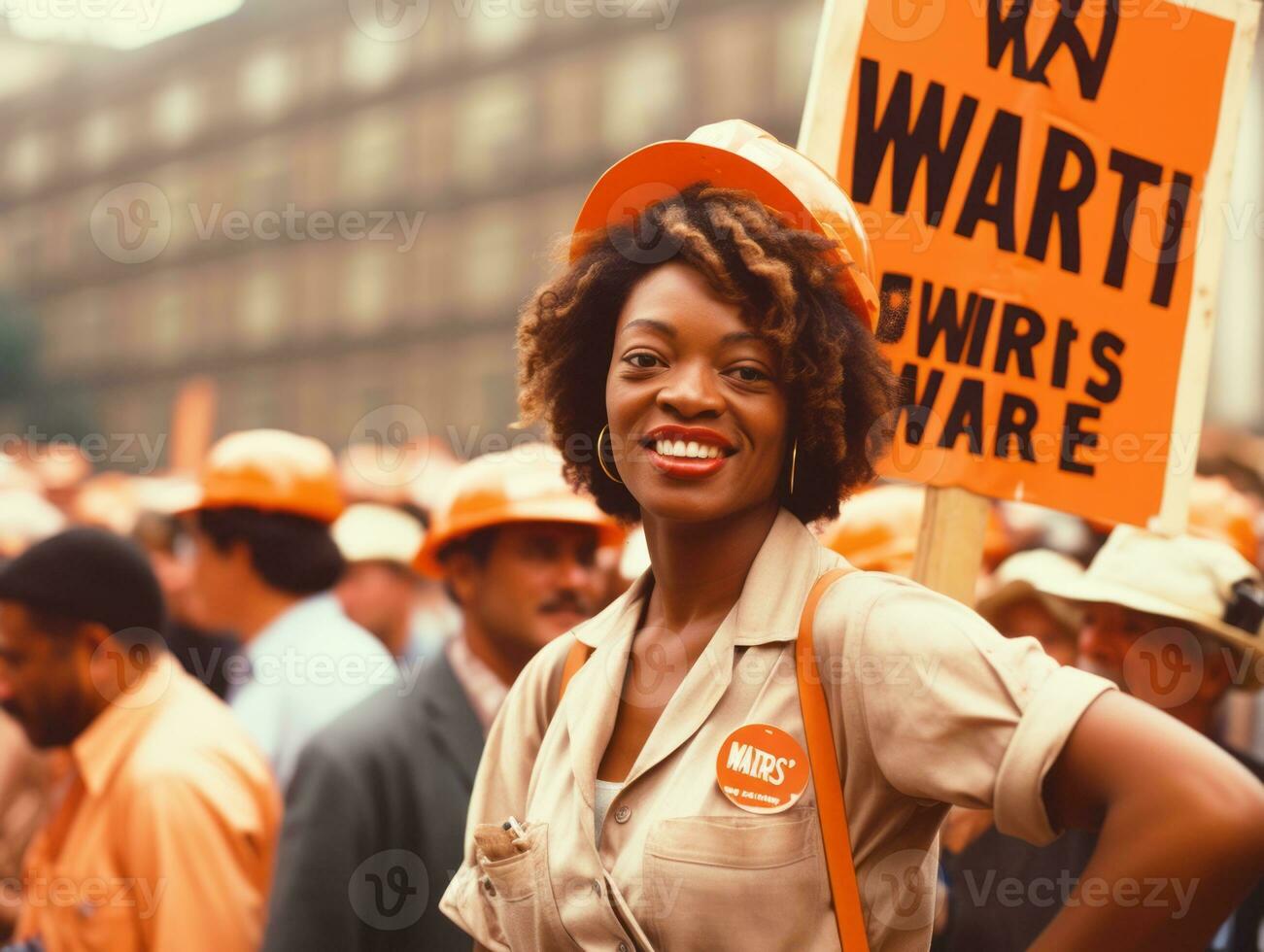 histórico de colores foto de un mujer líder un protesta ai generativo