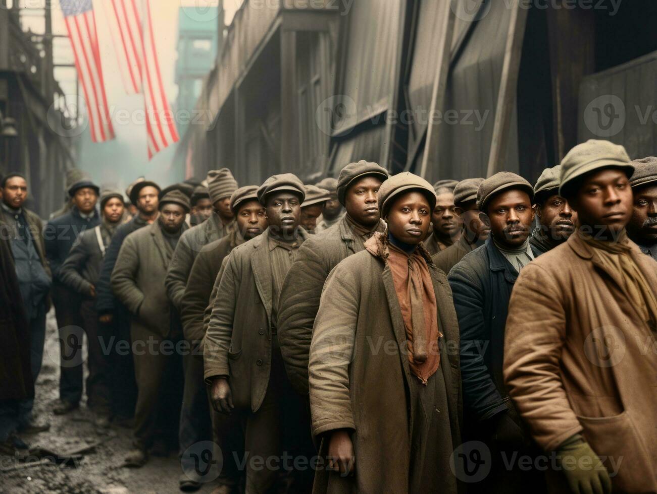 Historic colored photo of a woman leading a protest AI Generative