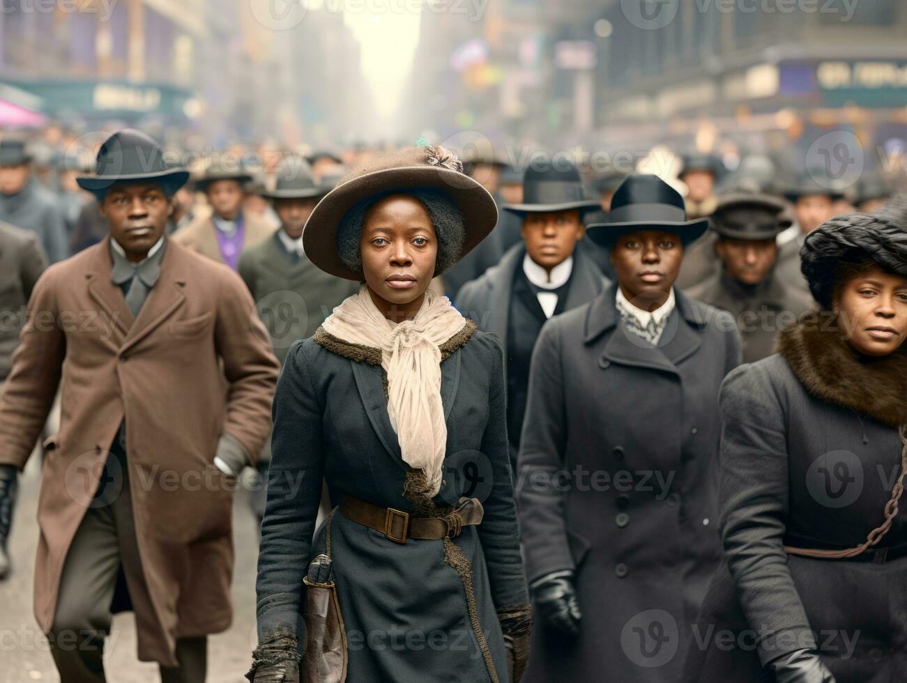 Historic colored photo of a woman leading a protest AI Generative