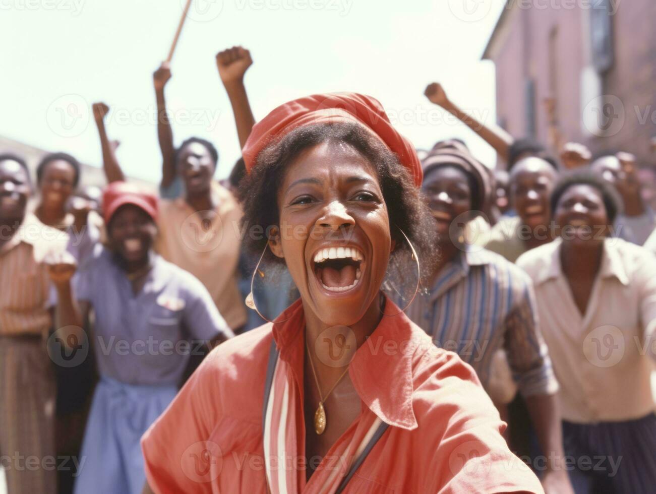 Historic colored photo of a woman leading a protest AI Generative