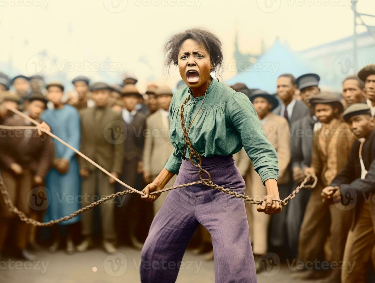 Historic colored photo of a woman leading a protest AI Generative