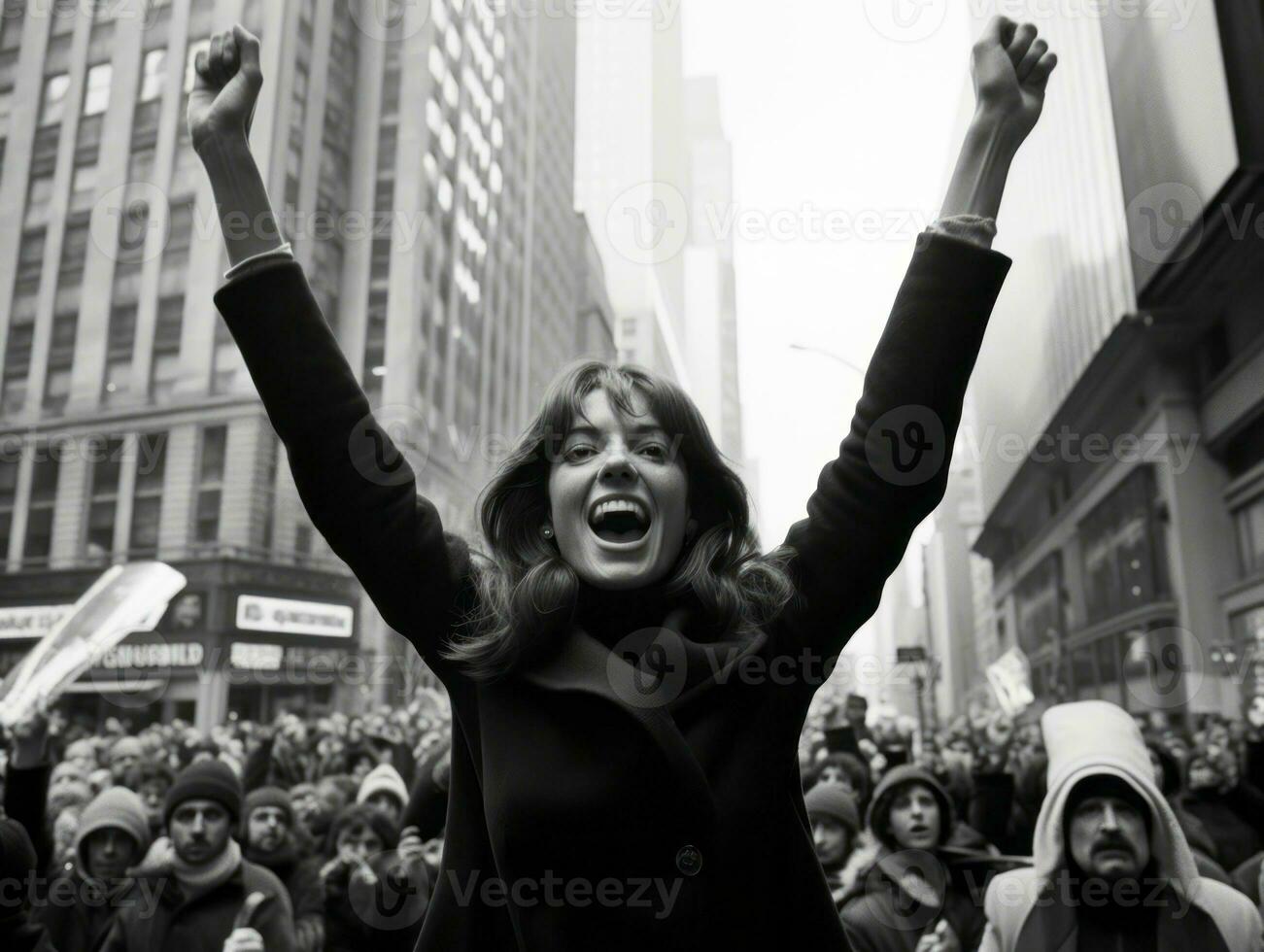 histórico de colores foto de un mujer líder un protesta ai generativo