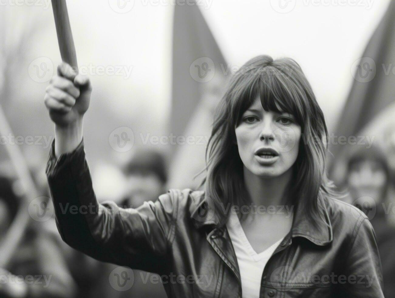 histórico de colores foto de un mujer líder un protesta ai generativo