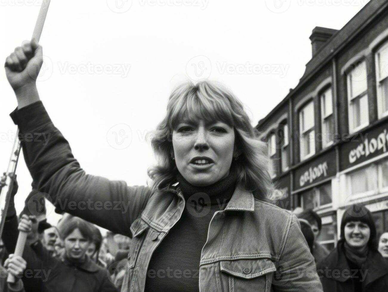 Historic colored photo of a woman leading a protest AI Generative