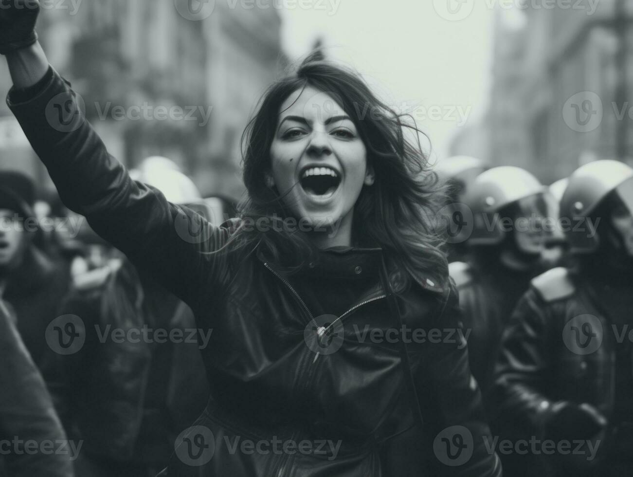 Historic colored photo of a woman leading a protest AI Generative