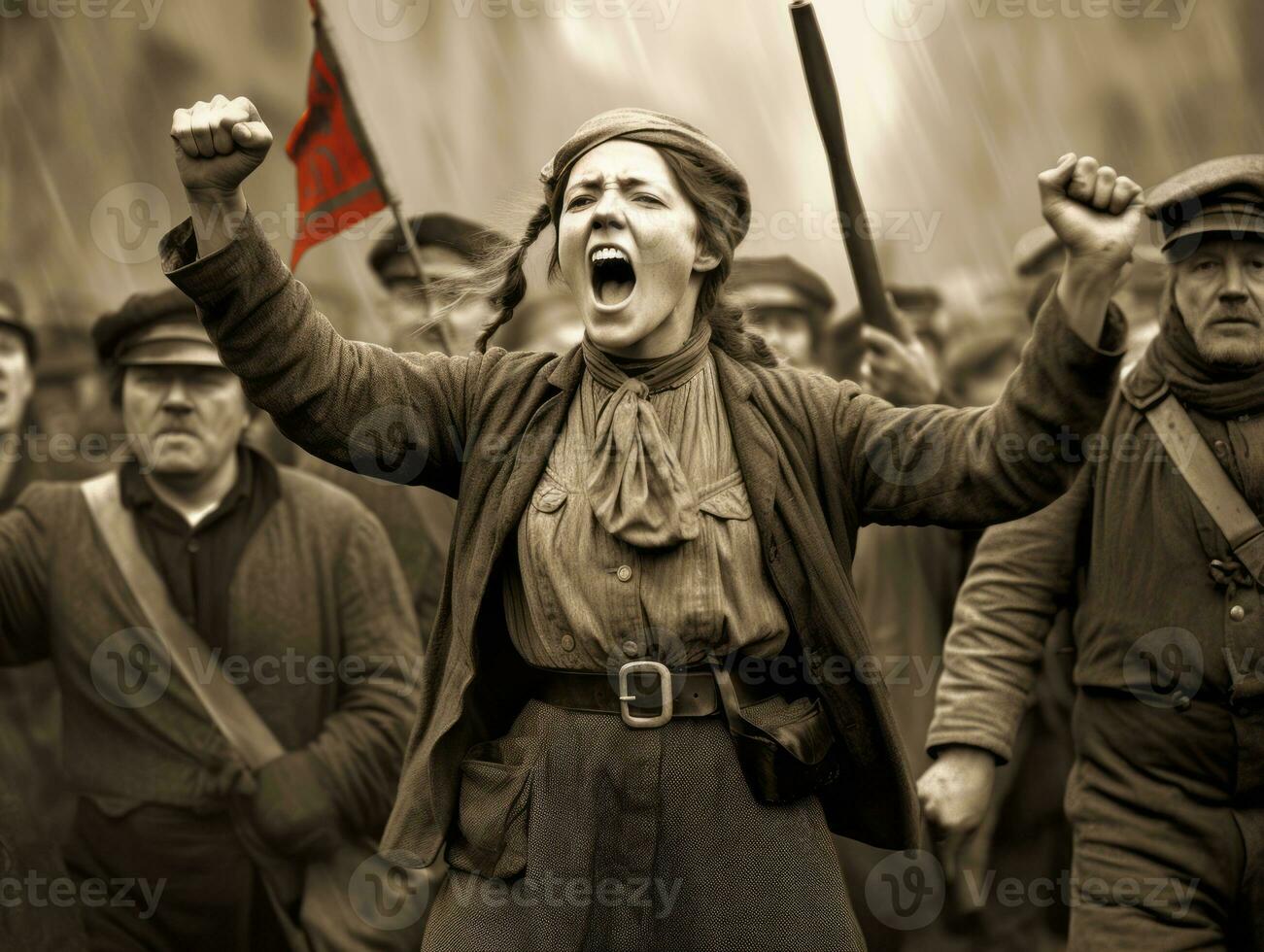 histórico de colores foto de un mujer líder un protesta ai generativo