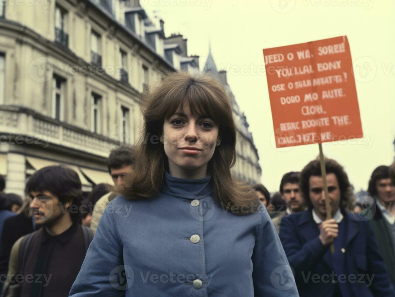 Historic colored photo of a woman leading a protest AI Generative