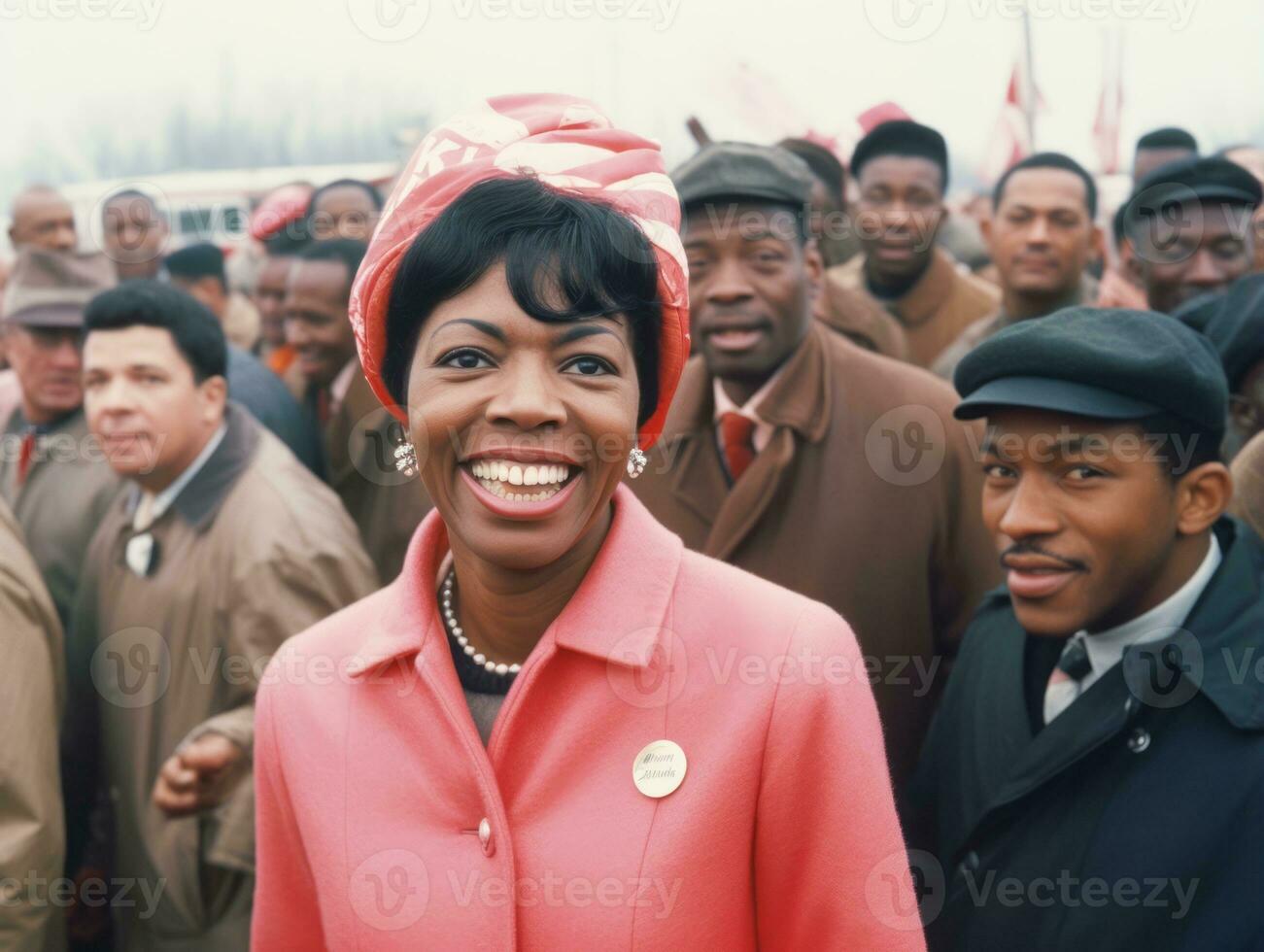 Historic colored photo of a woman leading a protest AI Generative
