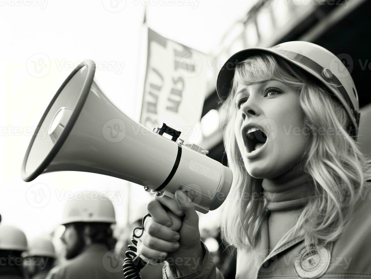 Historic colored photo of a woman leading a protest AI Generative