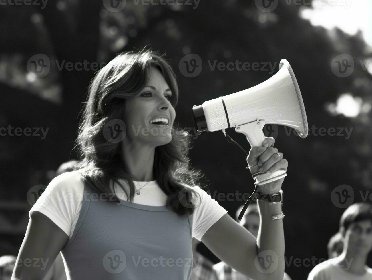 histórico de colores foto de un mujer líder un protesta ai generativo