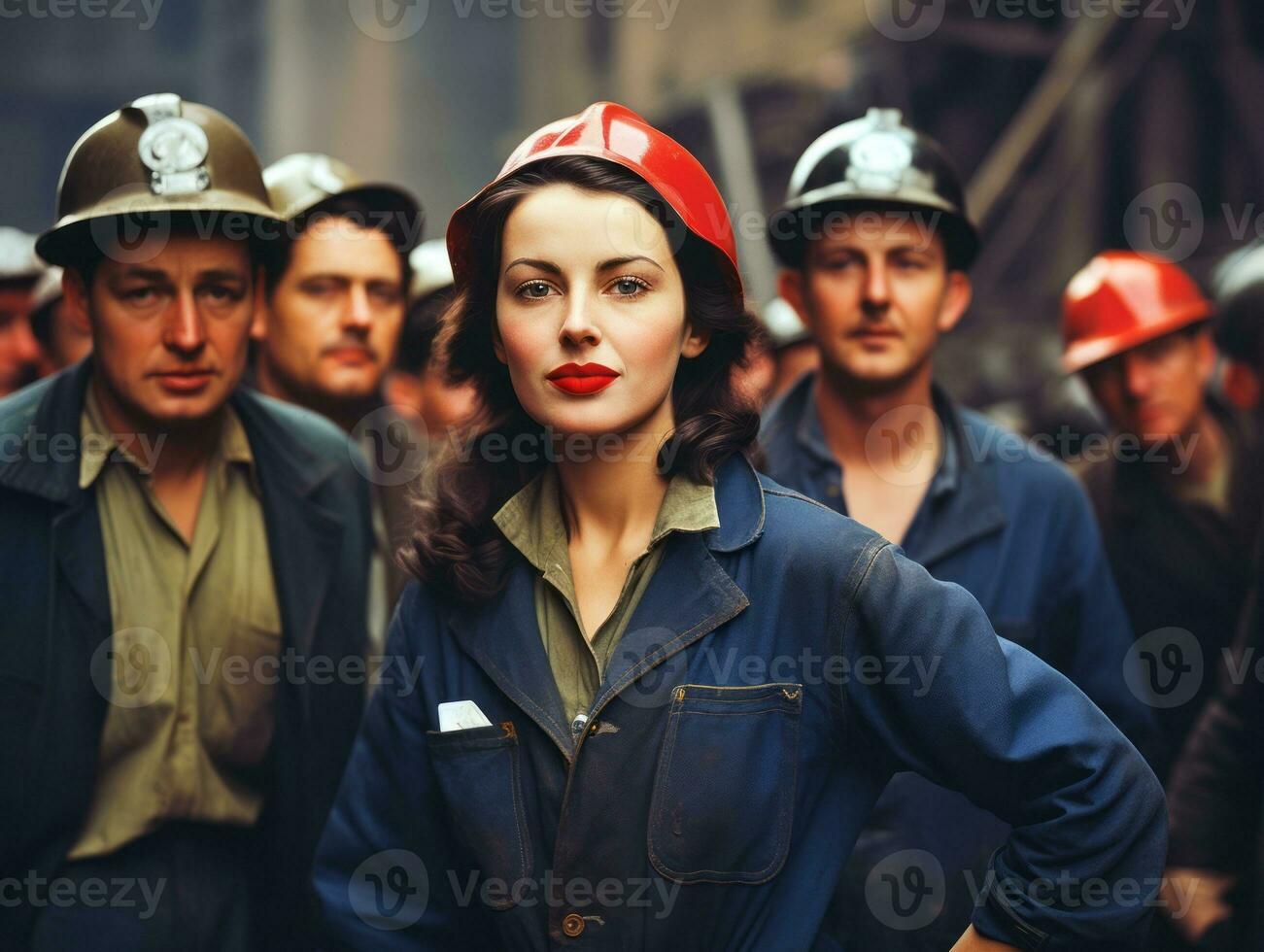 Historic colored photo of a woman leading a protest AI Generative