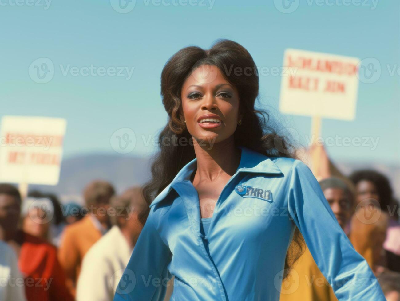 histórico de colores foto de un mujer líder un protesta ai generativo