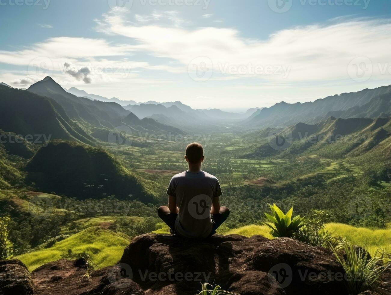 Man meditating in the bosom of nature AI Generative photo