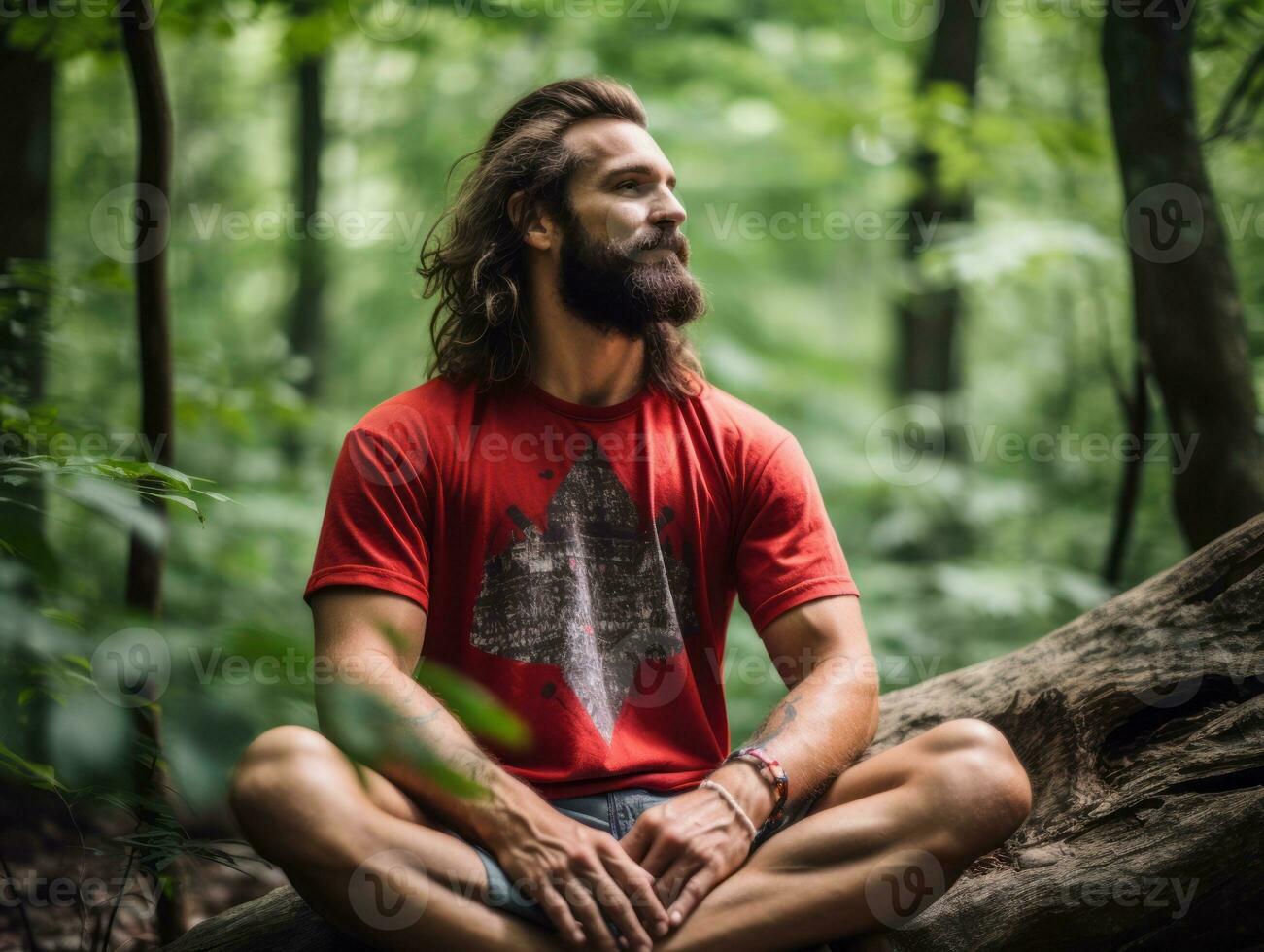 Man meditating in the bosom of nature AI Generative photo