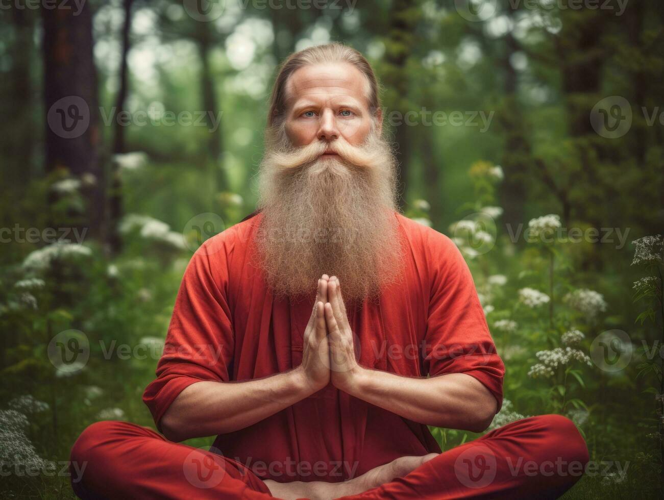 Man meditating in the bosom of nature AI Generative photo