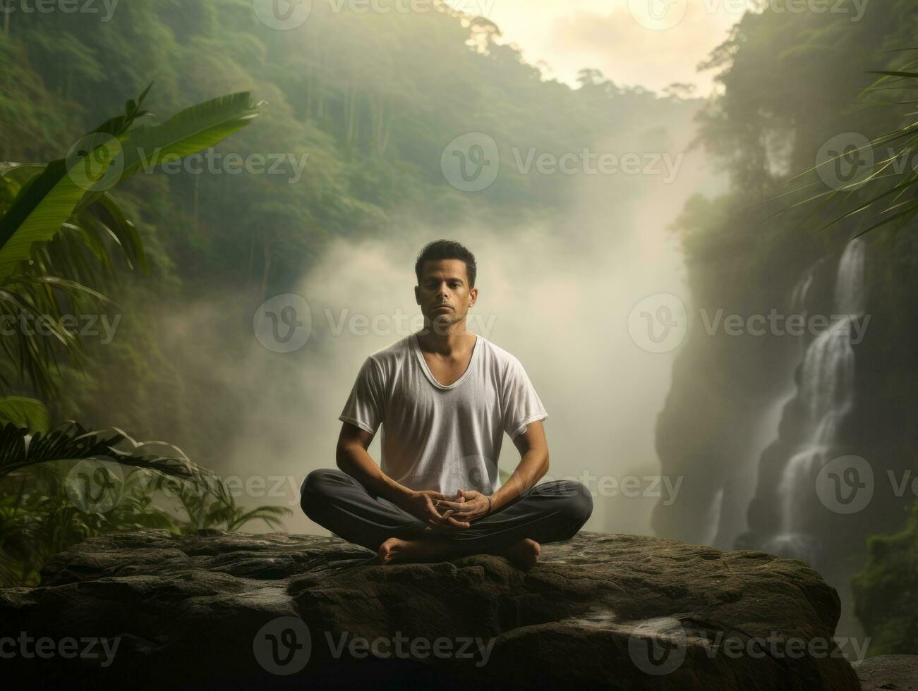 Man meditating in the bosom of nature AI Generative photo