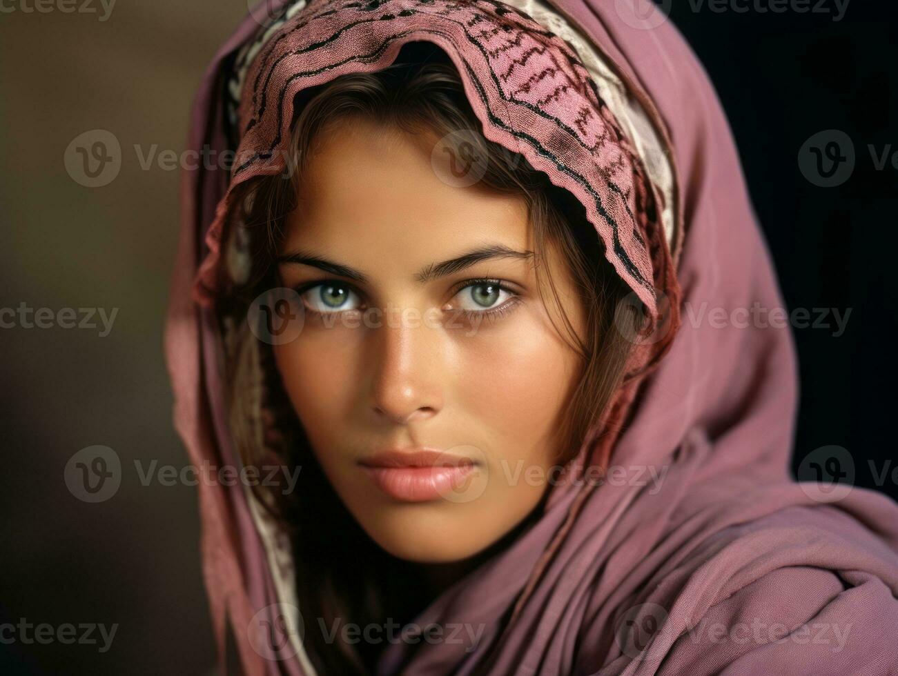 Old colored photograph of arabian woman from early 1900s AI Generative photo