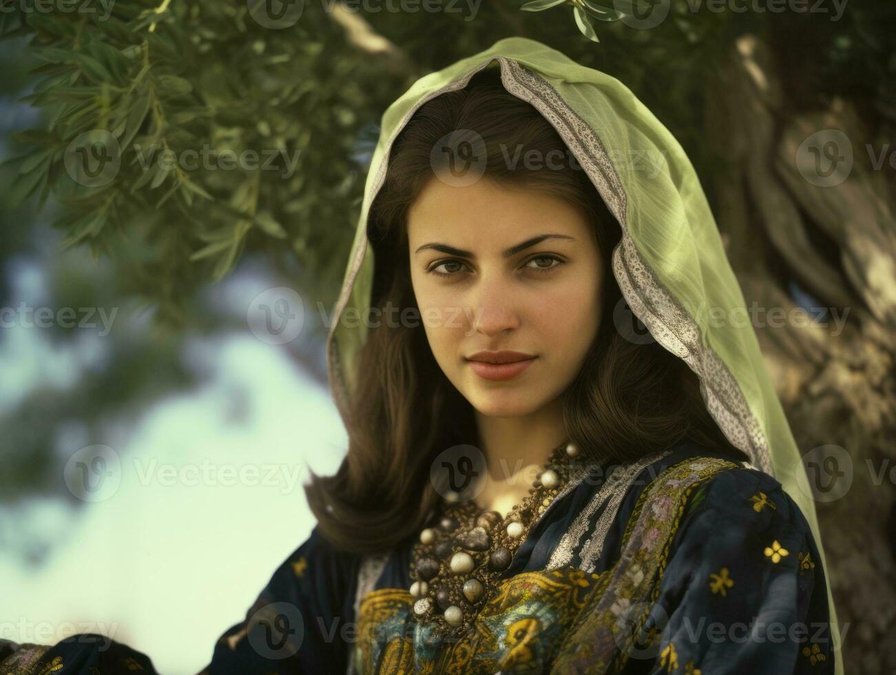 Old colored photograph of arabian woman from early 1900s AI Generative photo