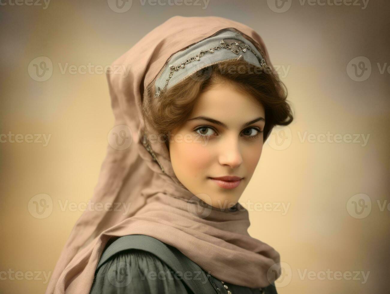 Old colored photograph of arabian woman from early 1900s AI Generative photo