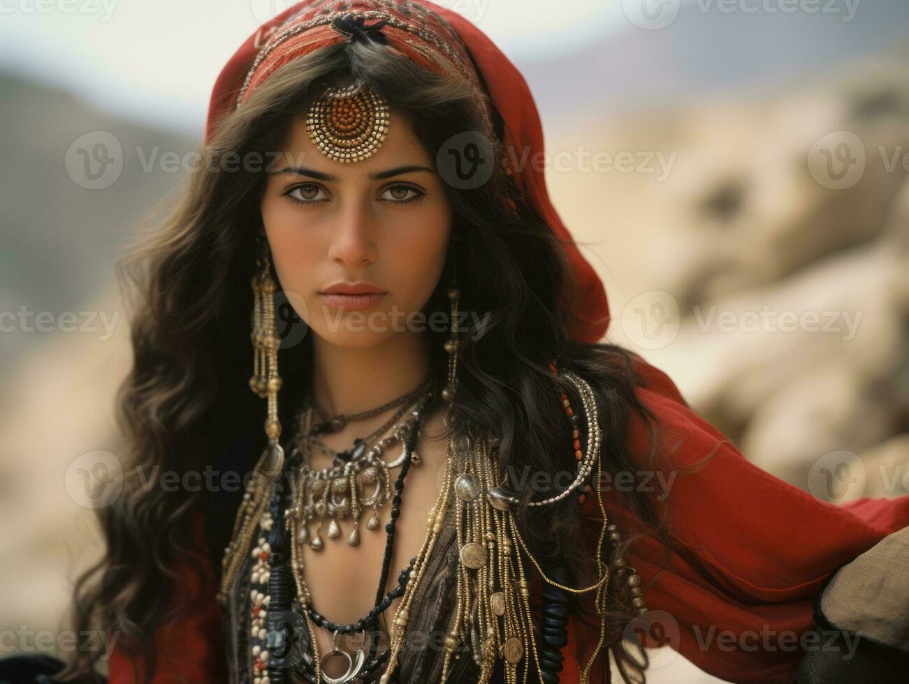 Old colored photograph of arabian woman from early 1900s AI Generative photo