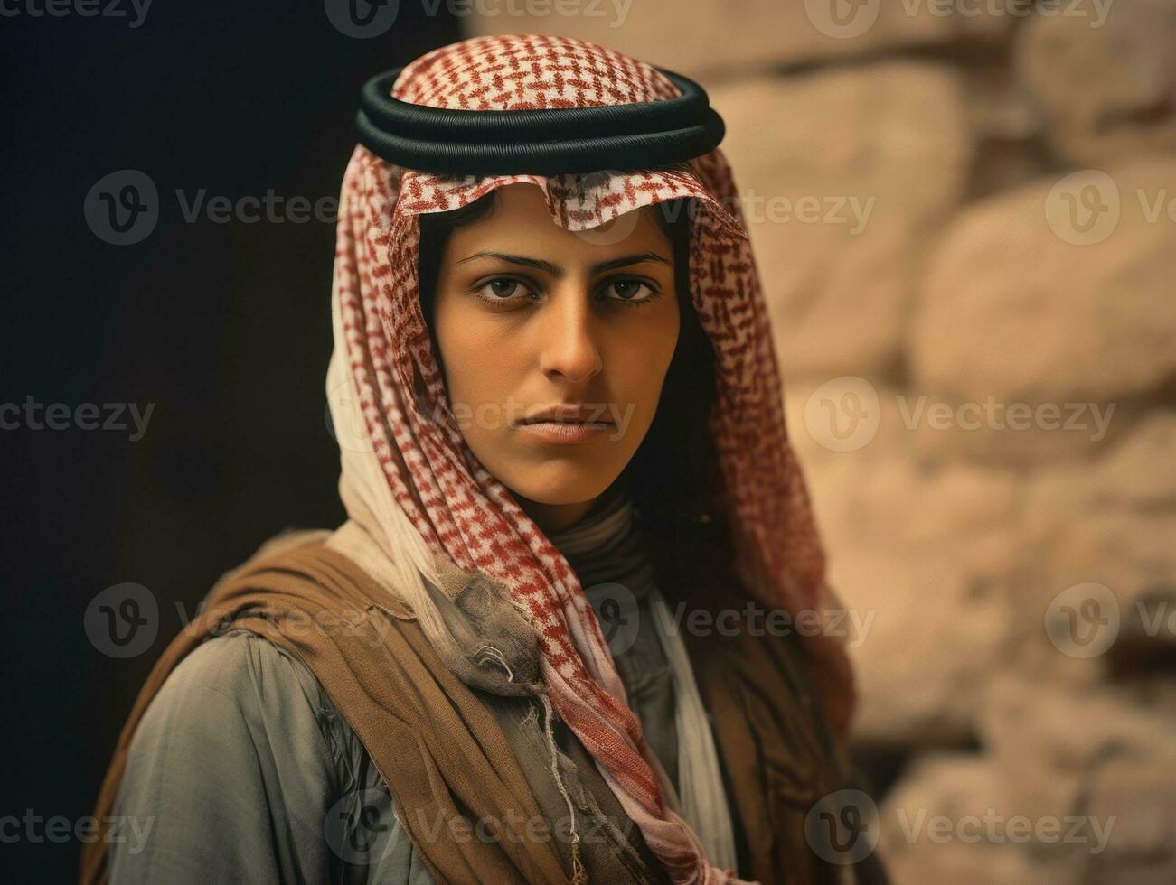 Old colored photograph of arabian woman from early 1900s AI Generative photo