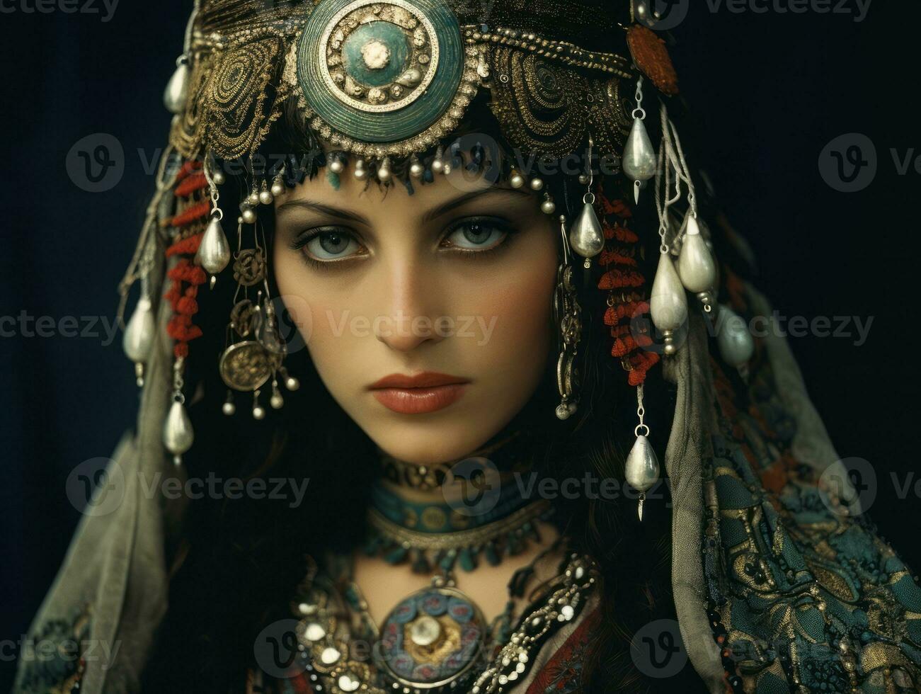 Old colored photograph of arabian woman from early 1900s AI Generative photo