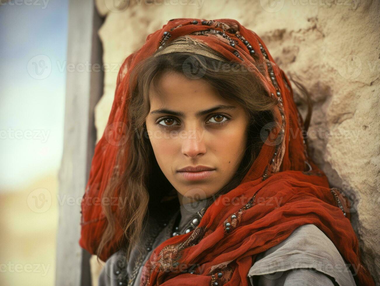 Old colored photograph of arabian woman from early 1900s AI Generative photo