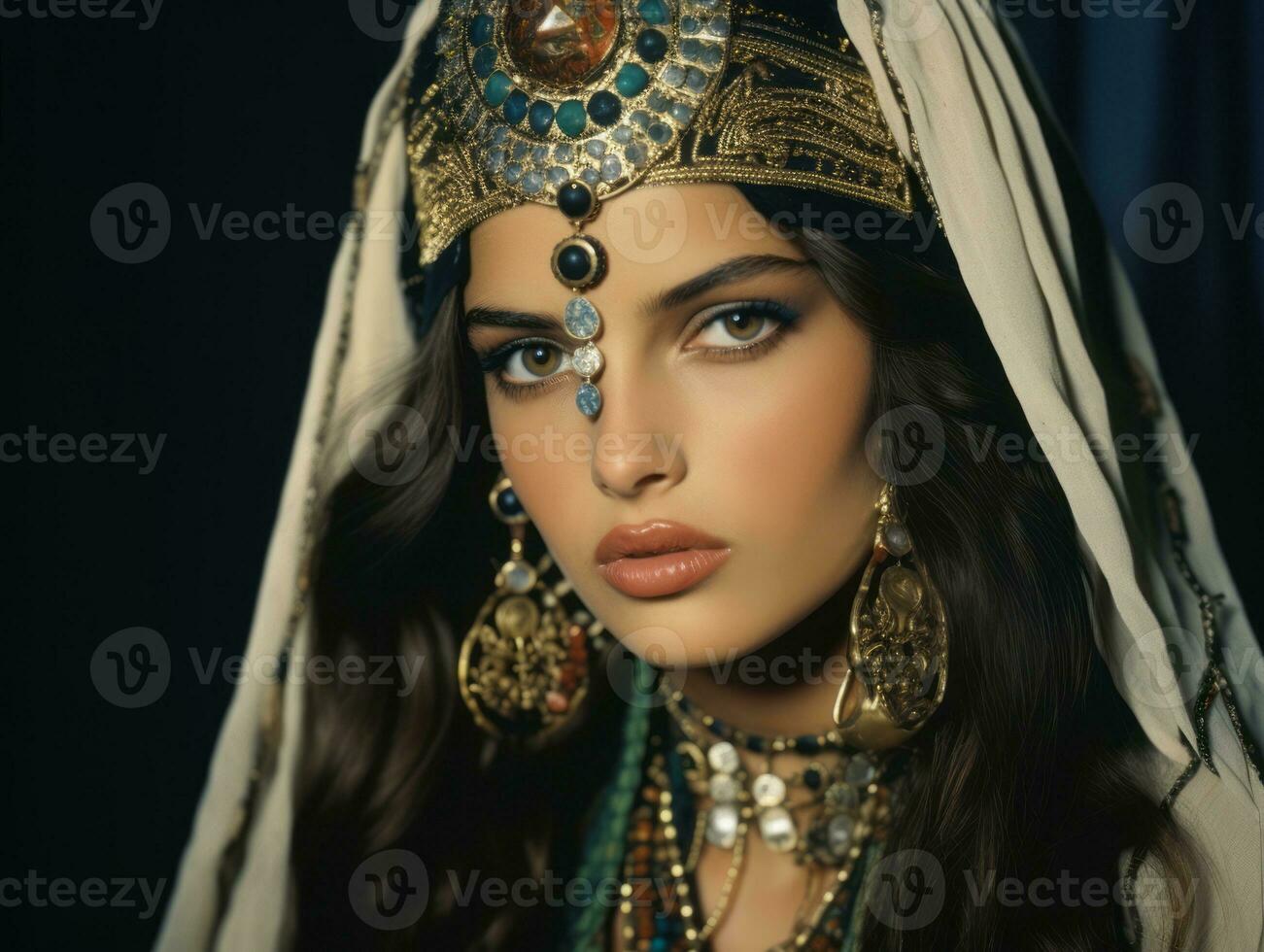 Old colored photograph of arabian woman from early 1900s AI Generative photo