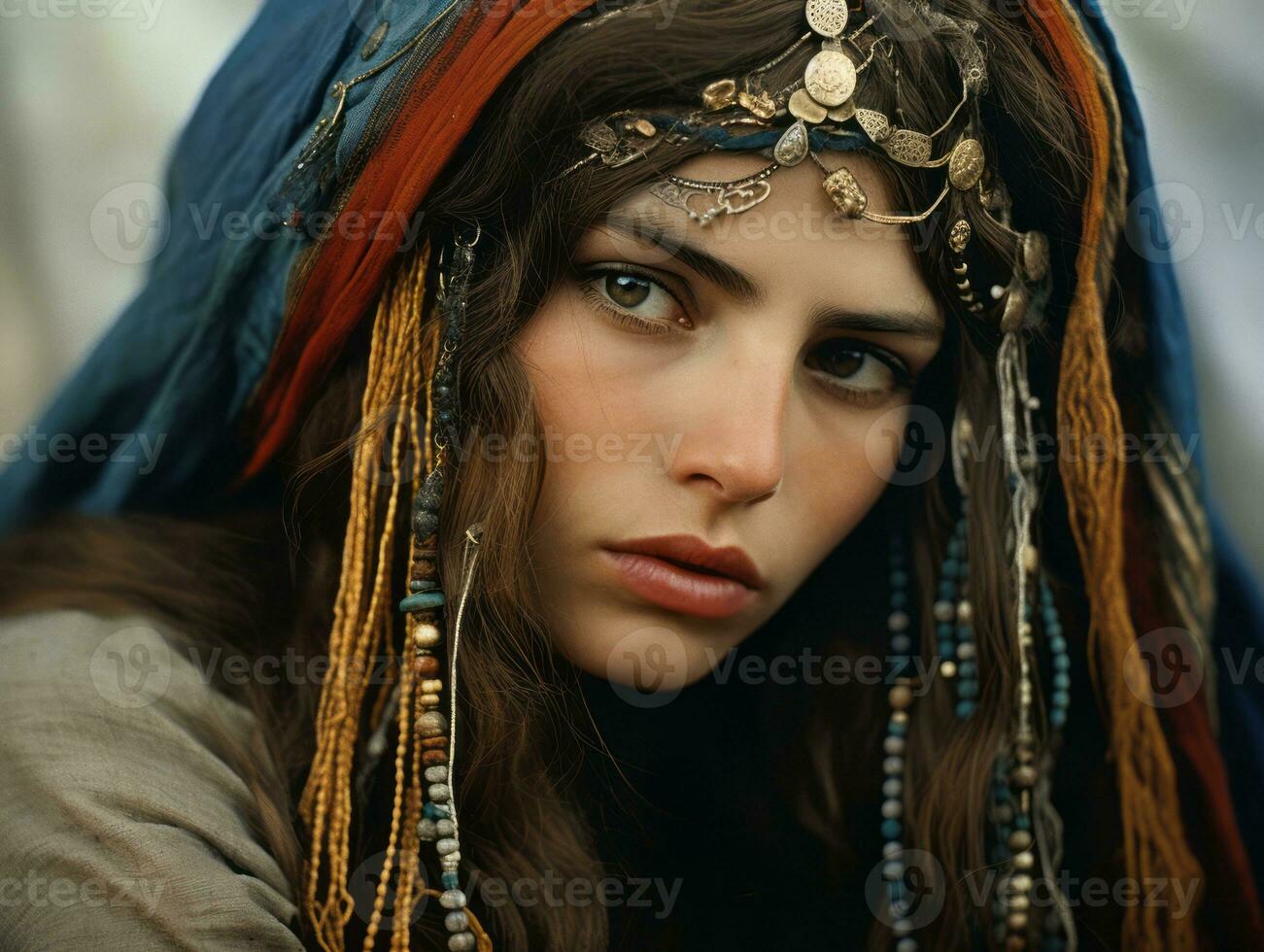 Old colored photograph of arabian woman from early 1900s AI Generative photo