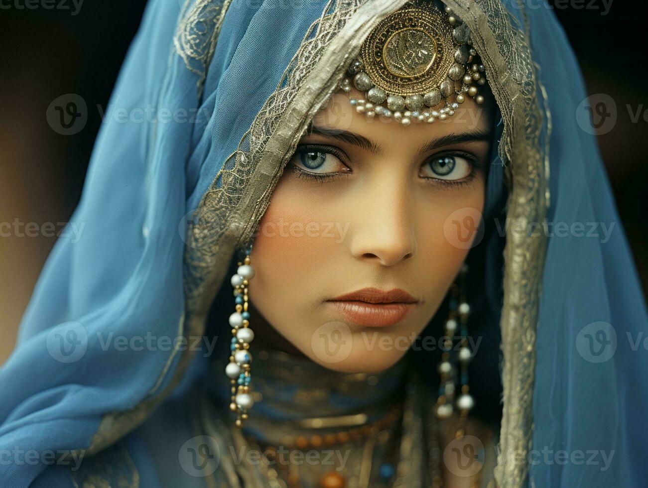 Old colored photograph of arabian woman from early 1900s AI Generative photo