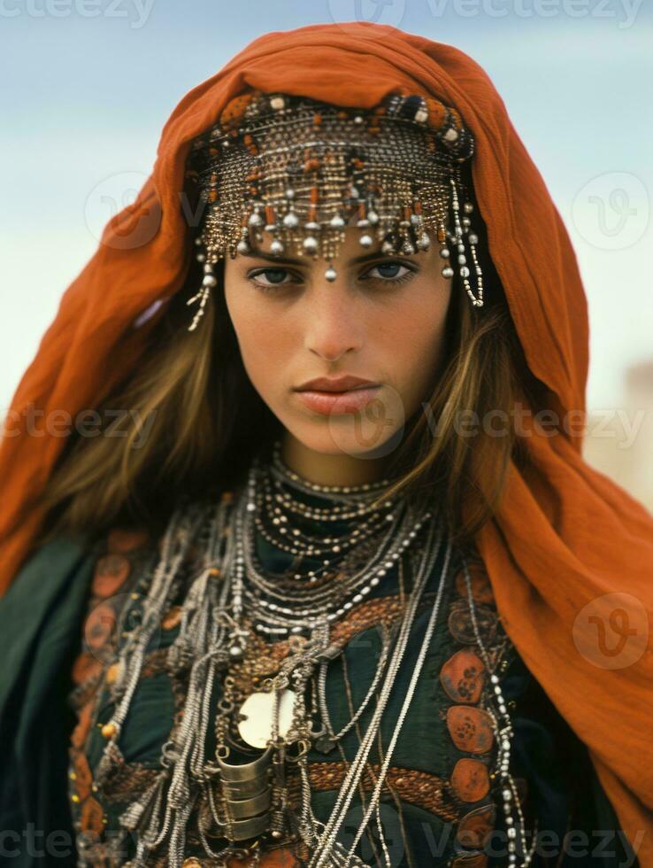 Old colored photograph of arabian woman from early 1900s AI Generative photo