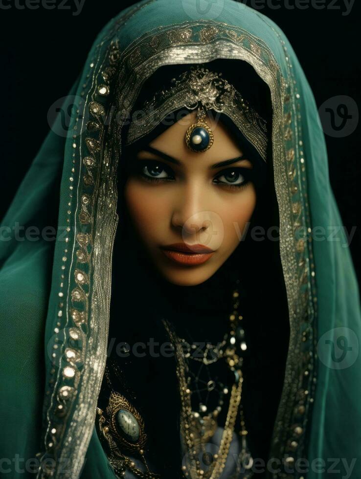 Old colored photograph of arabian woman from early 1900s AI Generative photo