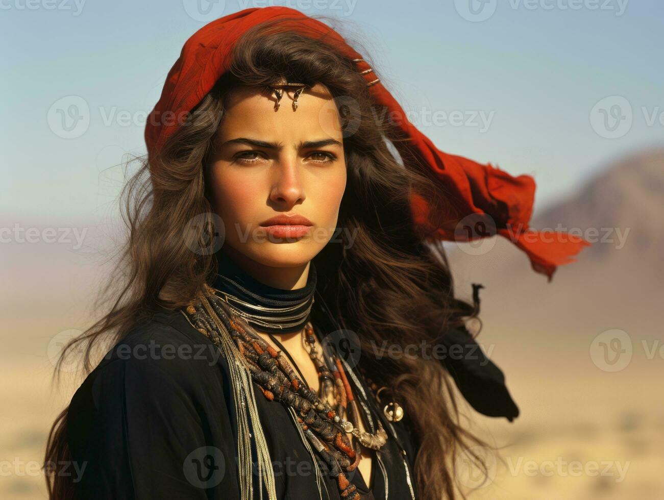 Old colored photograph of arabian woman from early 1900s AI Generative photo