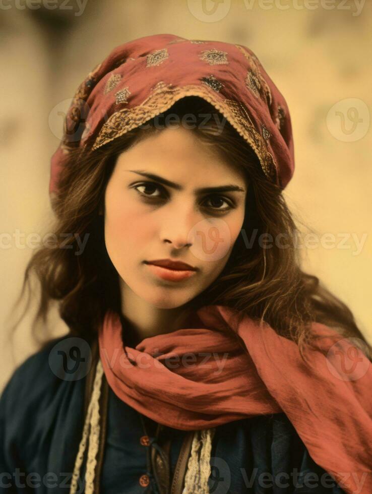 Old colored photograph of arabian woman from early 1900s AI Generative photo