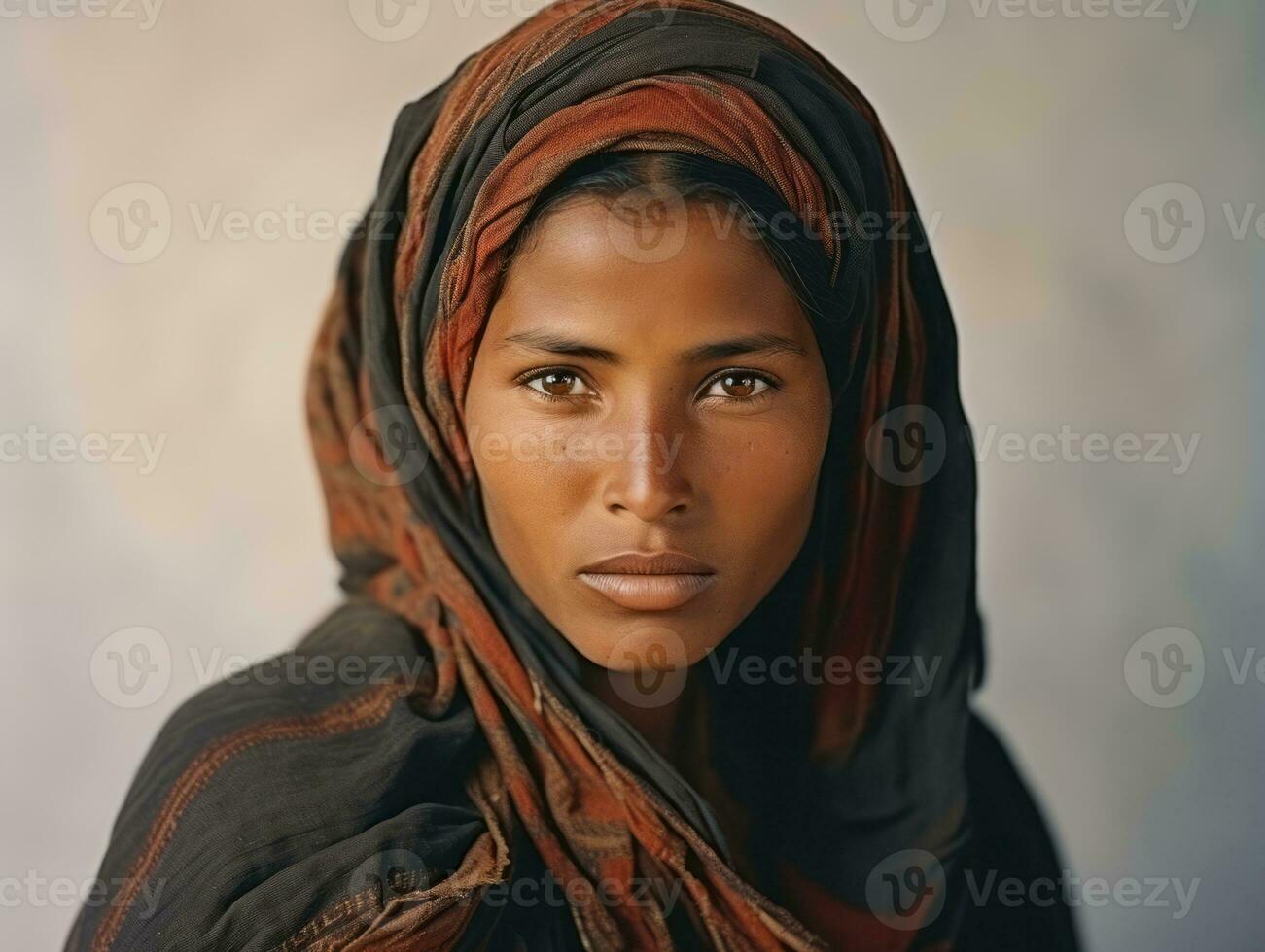 Old colored photograph of arabian woman from early 1900s AI Generative photo