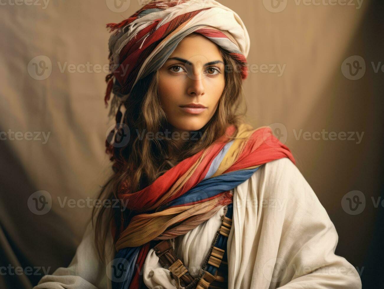 Old colored photograph of arabian woman from early 1900s AI Generative photo