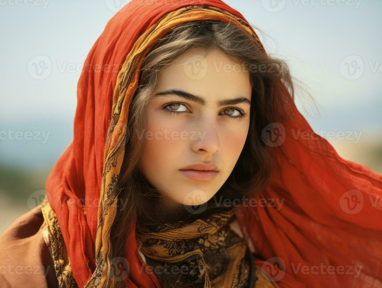 Old colored photograph of arabian woman from early 1900s AI Generative photo