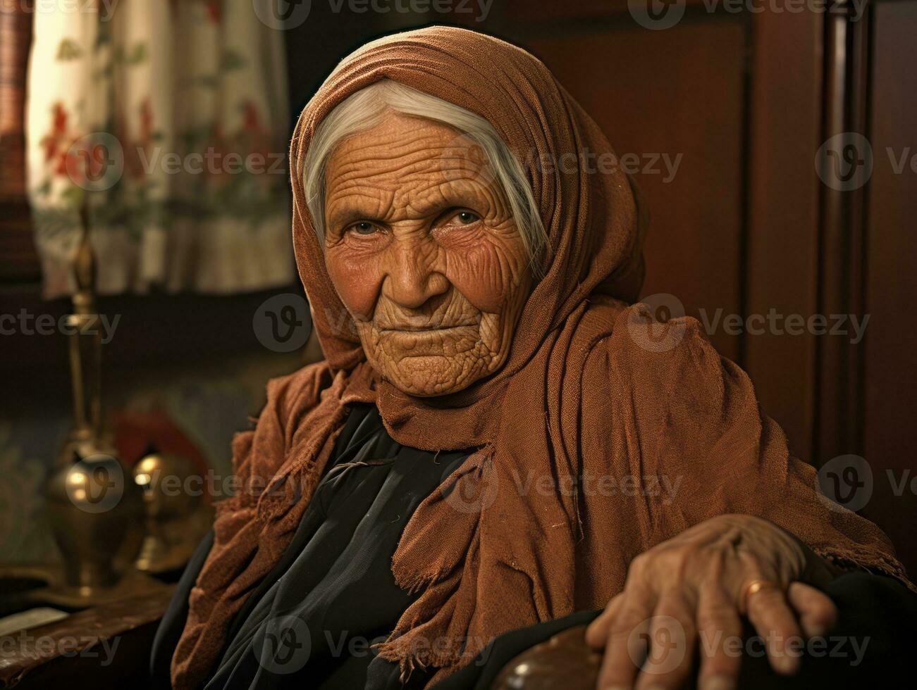 Old colored photograph of arabian woman from early 1900s AI Generative photo