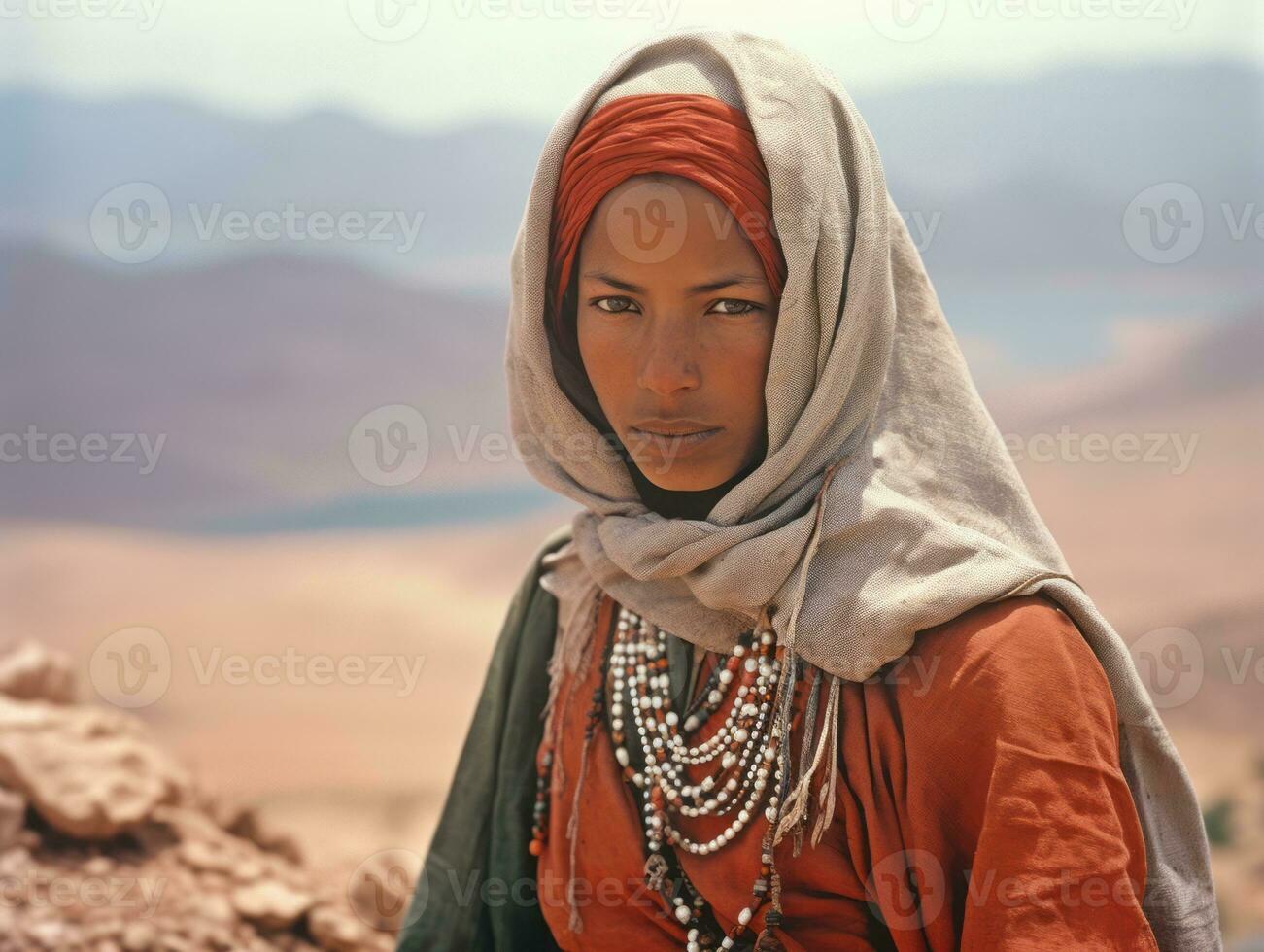 antiguo de colores fotografía de árabe mujer desde temprano 1900 ai generativo foto