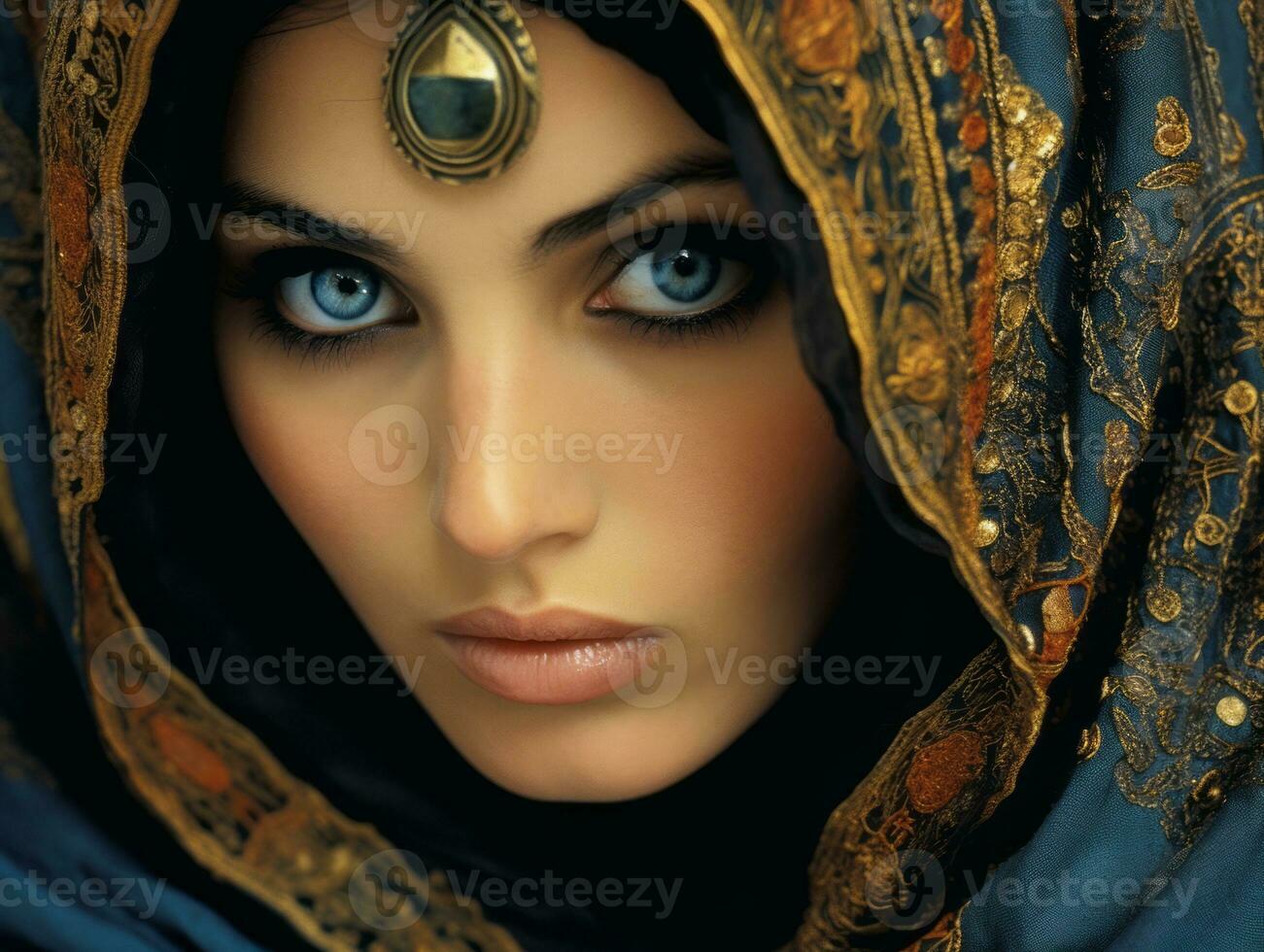 Old colored photograph of arabian woman from early 1900s AI Generative photo