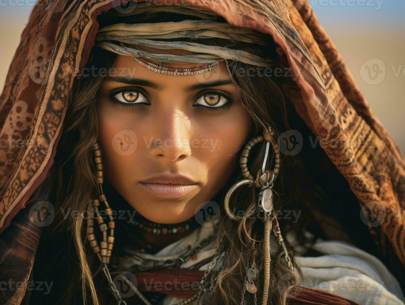 Old colored photograph of arabian woman from early 1900s AI Generative photo